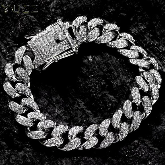 Fashion Jewelry Other - ⭐ Large 18k White Gold Cuban Men's 8" Iced Out Diamond Hip Hop Style Bracelet ⭐